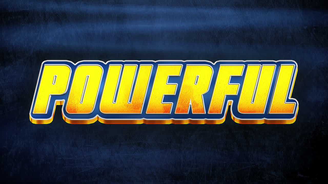 The word POWERFUL in a stylized, bold text effect on a dark blue background