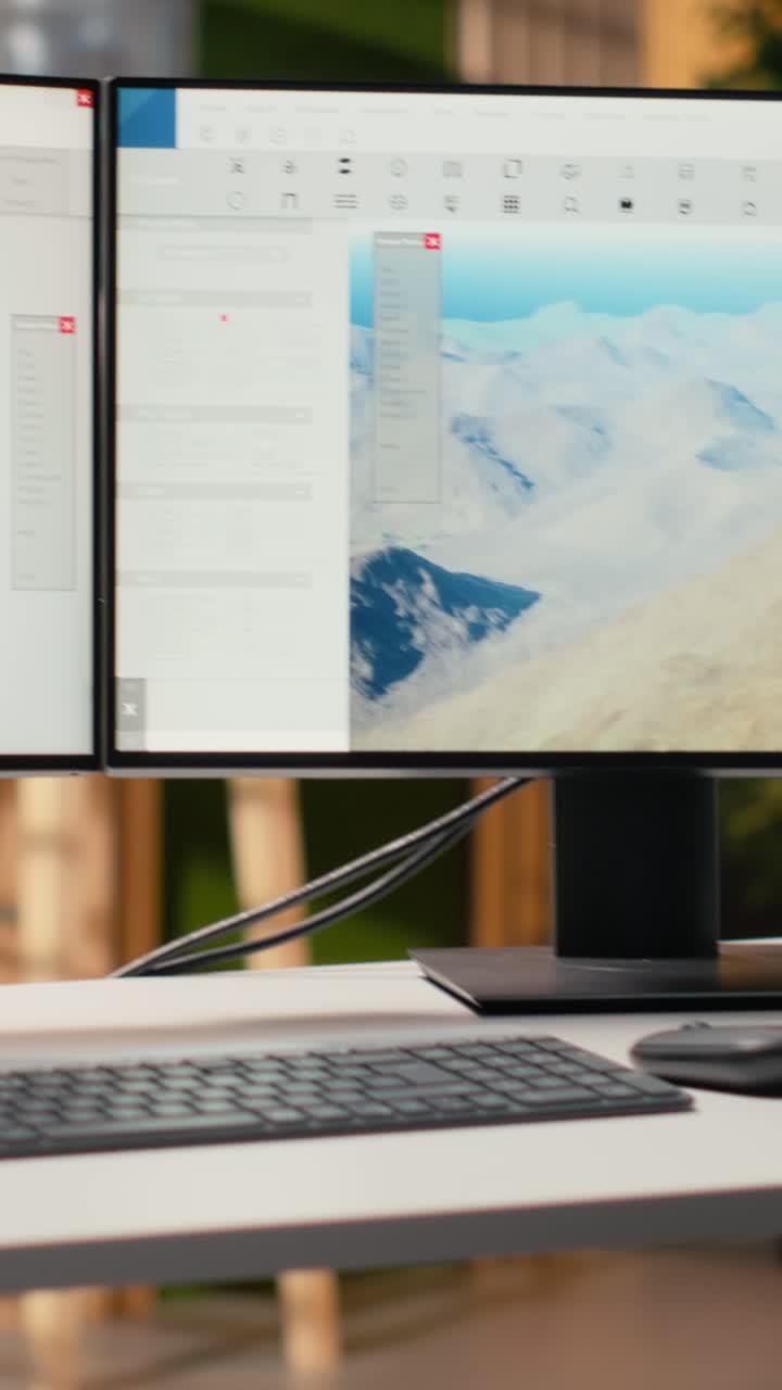 Wind turbine simulation on PC screens in research and development office