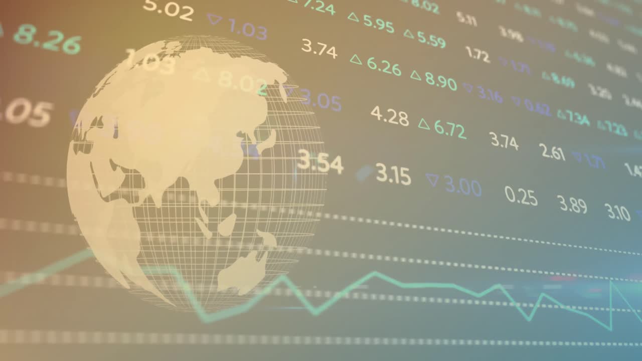 Animation of financial data processing over globe