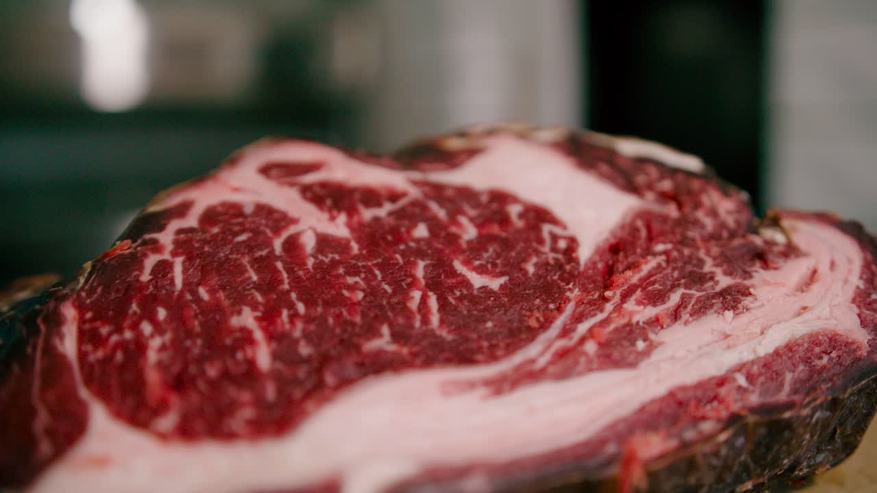Close up view of rea juicy meat steak ready for the cooking