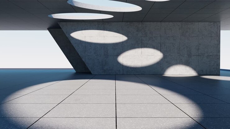 Sfondo astratto di edifici in cemento, rendering 3D