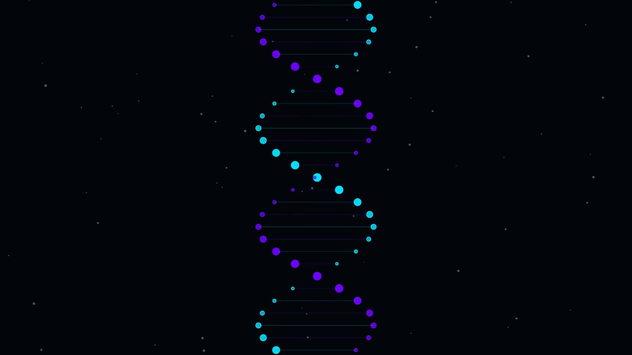 Animated DNA Double Helix Rotating in Dark Space