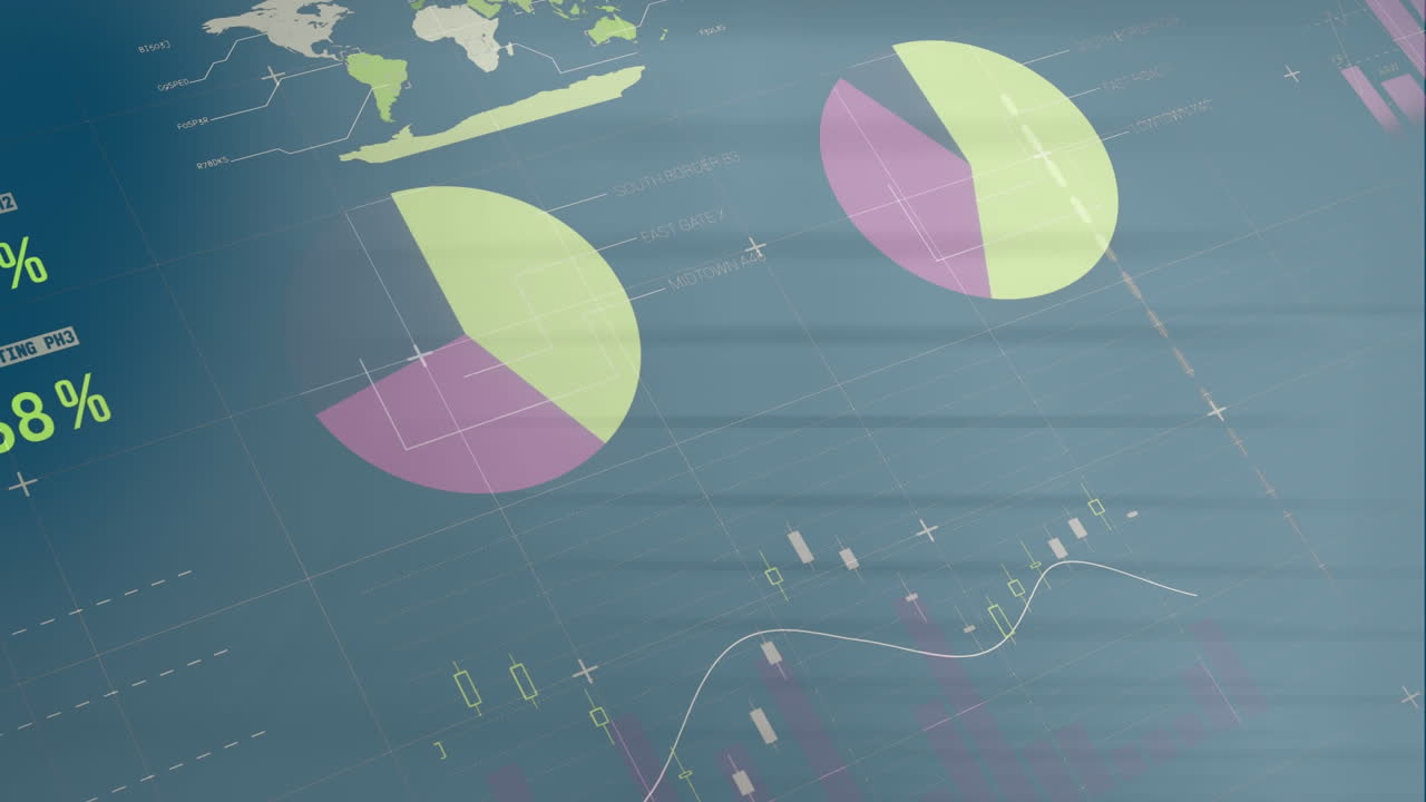 Animation of financial data processing on grey background