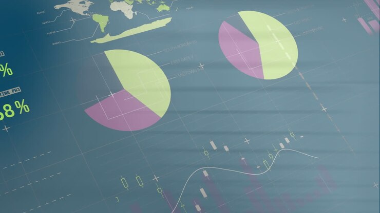 Animazione di elaborazione dati finanziari su sfondo grigio