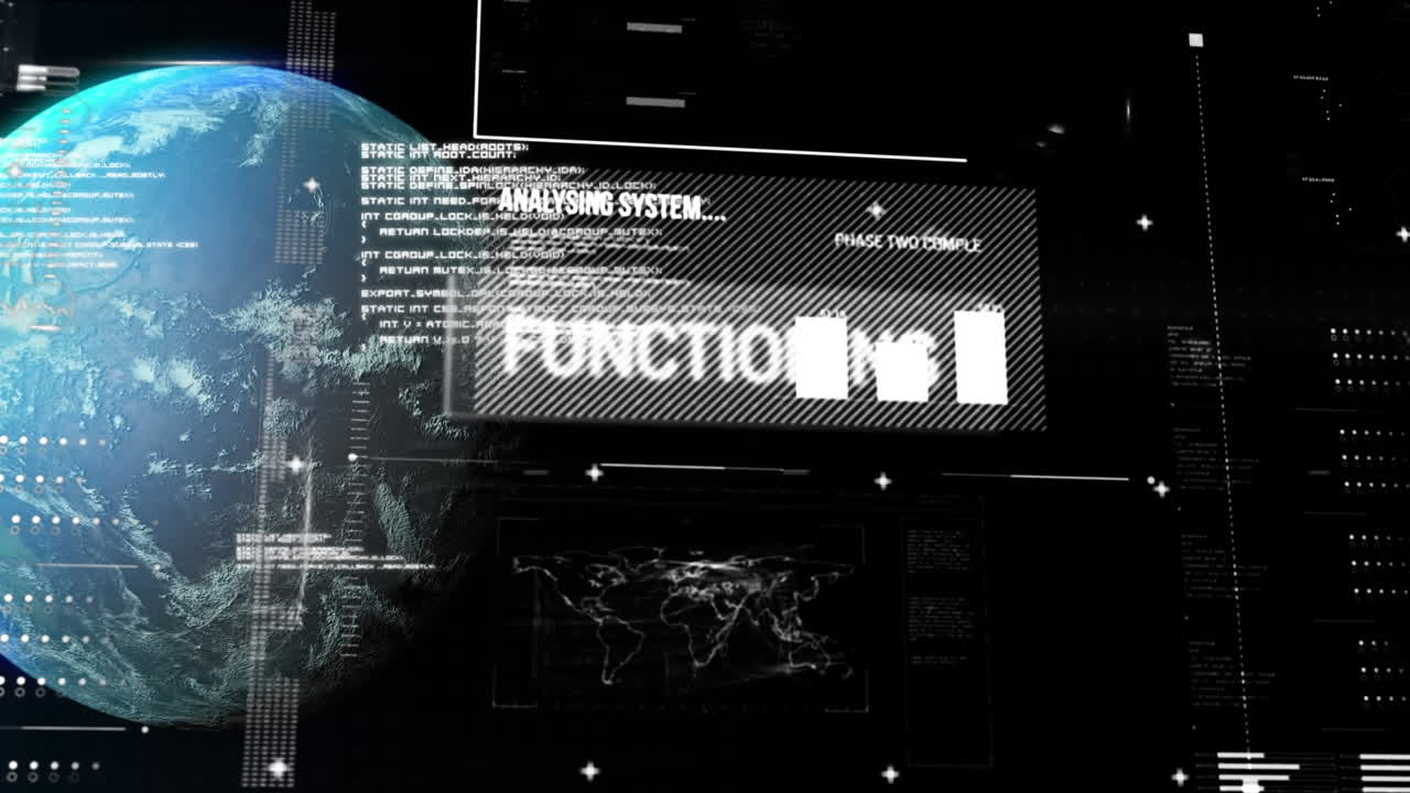 animación del procesamiento de datos sobre el globo sobre fondo negro