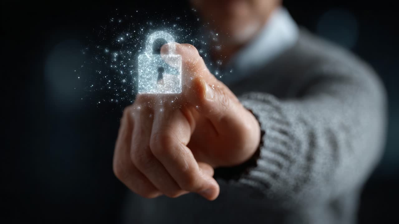 A Person Displaying a Digital Lock Symbol Above Their Hand, Representing Secure Transactions or Encryption in a Modern Technology Context