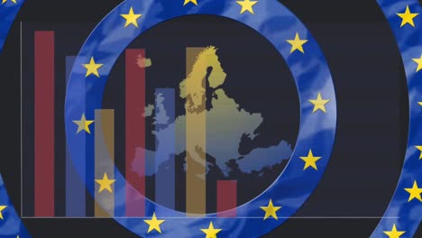 animation of europe and eu flag circles over data processing