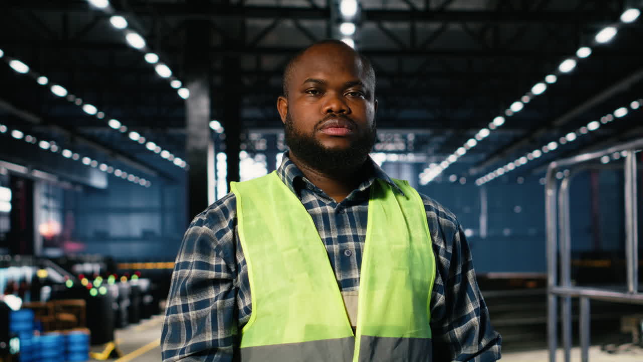 Black engineer at a worksite monitoring machinery automation