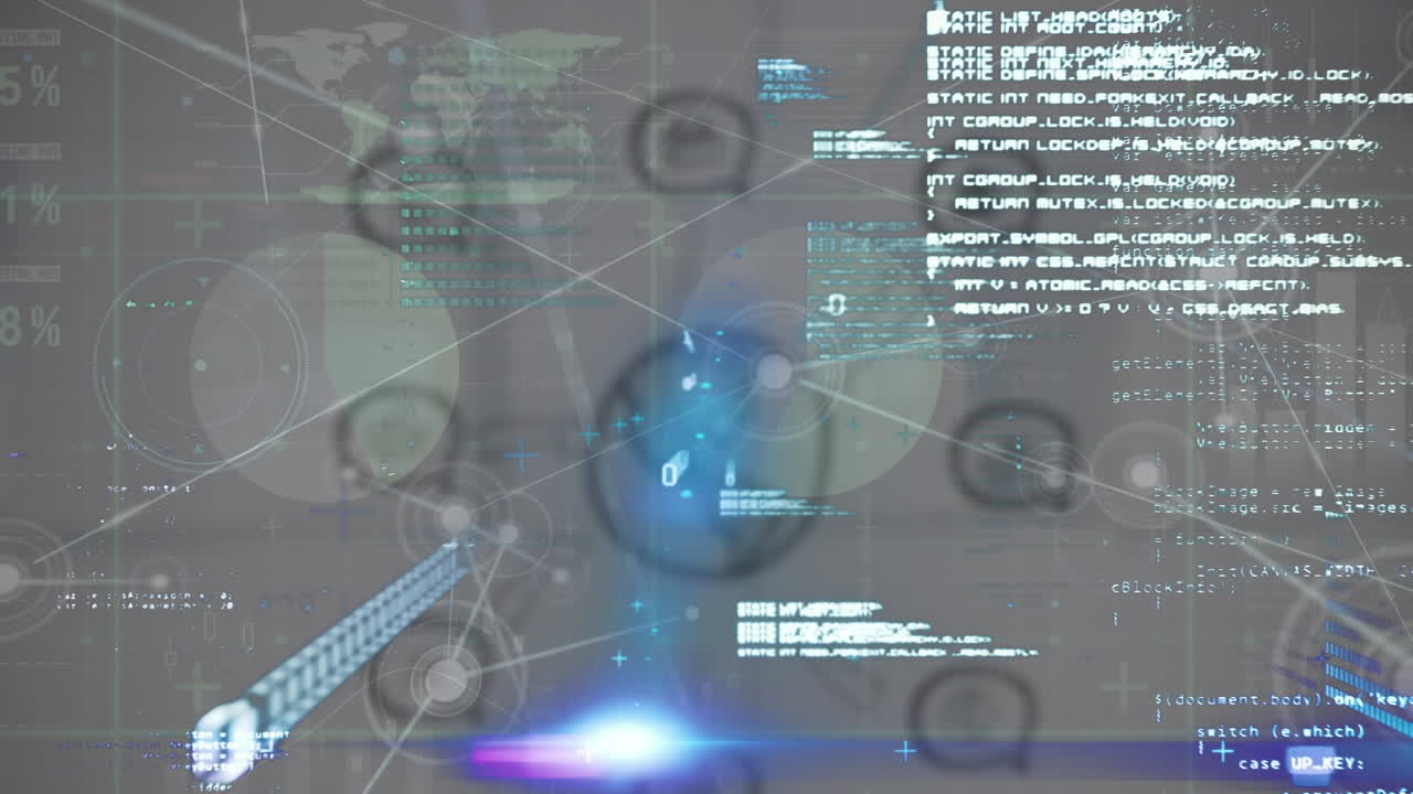 Animation of data, graphs and connections on dark background