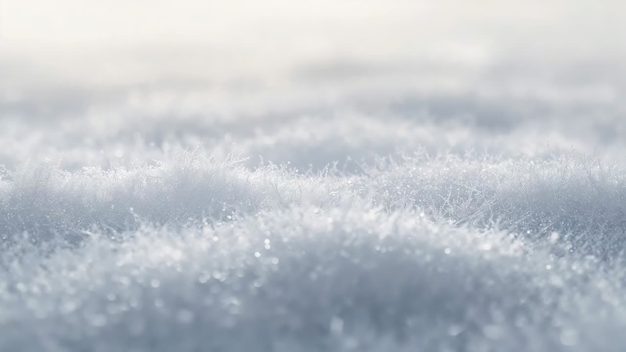 Sliding camera moving forward shifting focus ground-level, revealing frost crystals, ridges, bokeh