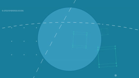 animación de línea punteada y cubo sobre círculo sobre fondo azul