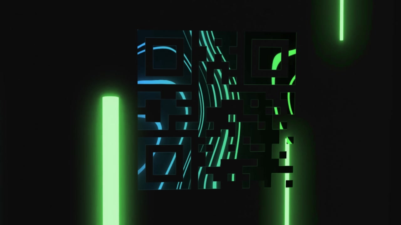 Animation of neon lights and shapes moving on black background