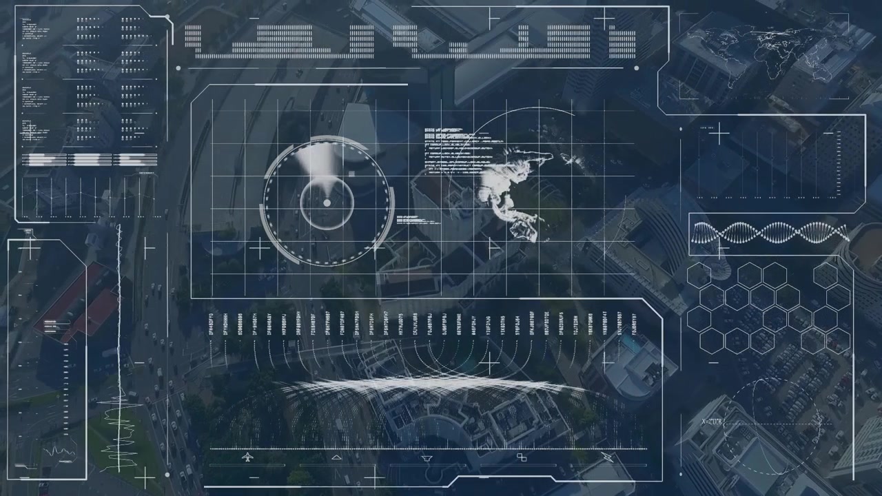 Animation of data processing and globe on black background