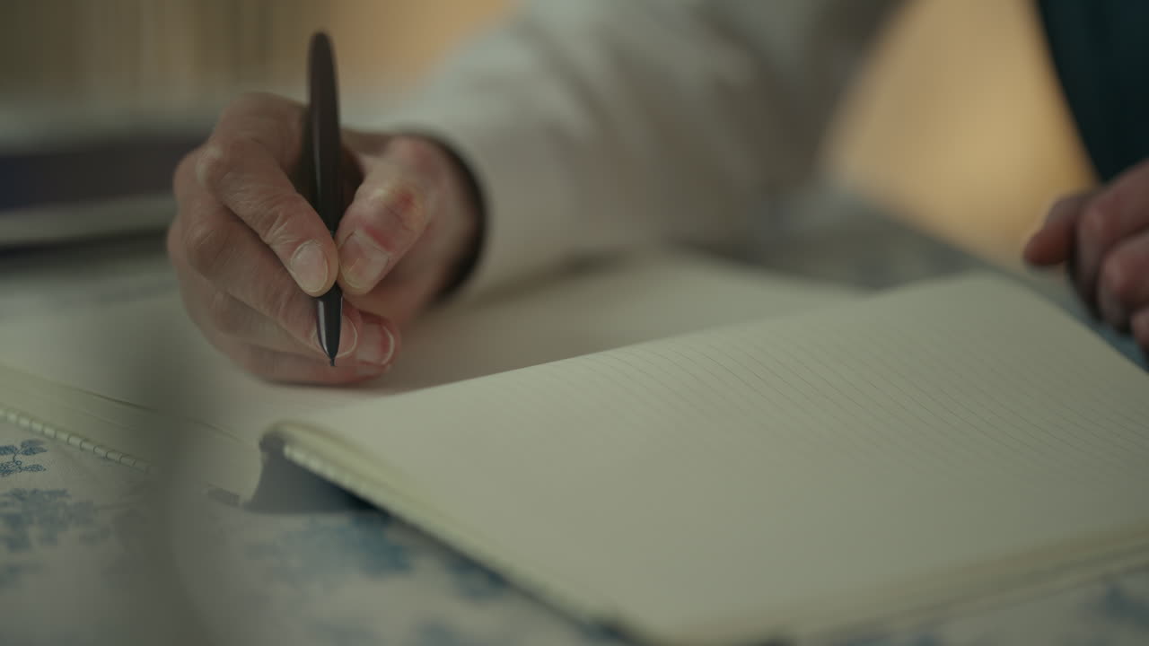 Close-up of a Hand Writing in a Notebook with a Pen