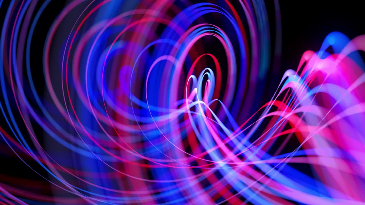 Light flow bg in 4k. Abstract looped background with light trails, stream of red blue neon lines in space move to form looped spiral shapes. Modern trendy motion design background. Light effect,