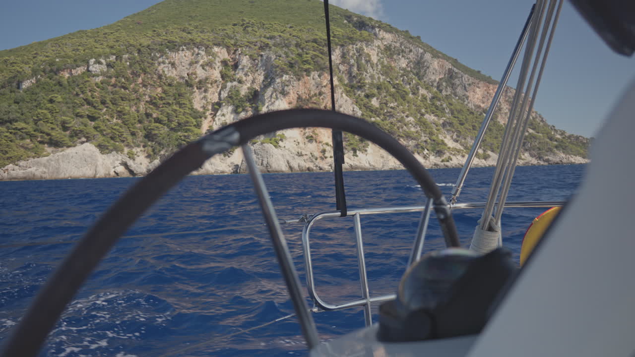 view from a yacht at sea in lefkada, greece
