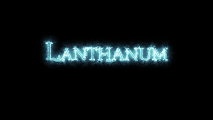 Lantanio, elemento chimico, scritto con il fuoco. In loop