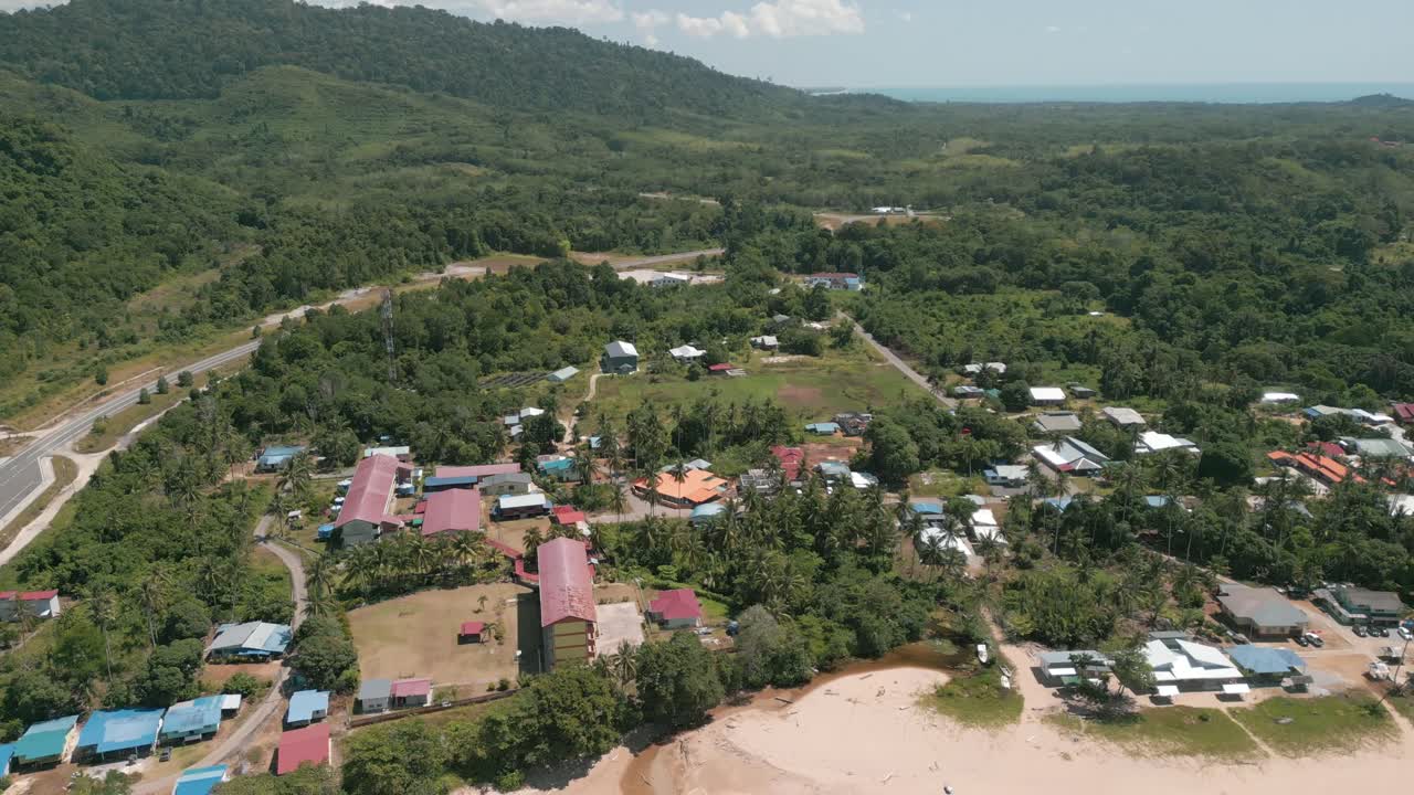 Beautiful Paradise Drone Aerial View Telok Melano Sarawak, Kampung Telok Melano was once a shelter during sea storms for traders from Sambas, Indonesia to Kuching