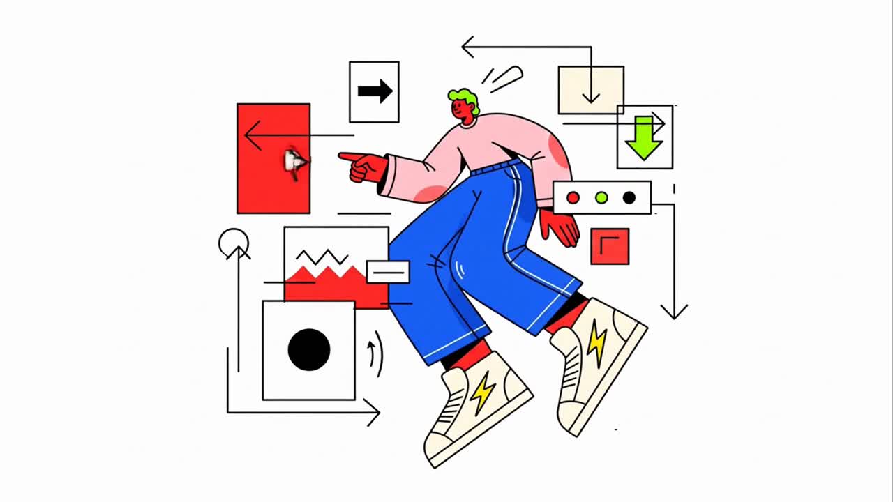 Abstract Character Interacting with a Digital User Interface Flowchart