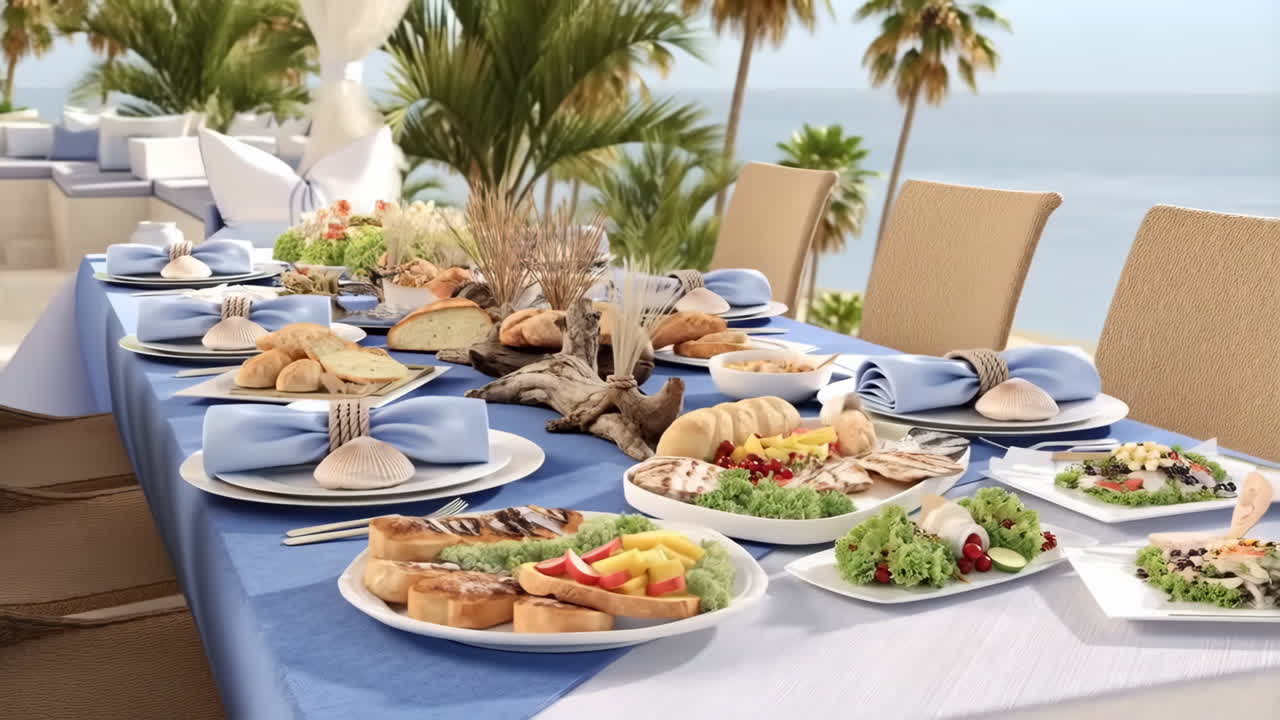 Elegant Outdoor Dining Table with Food and Ocean View