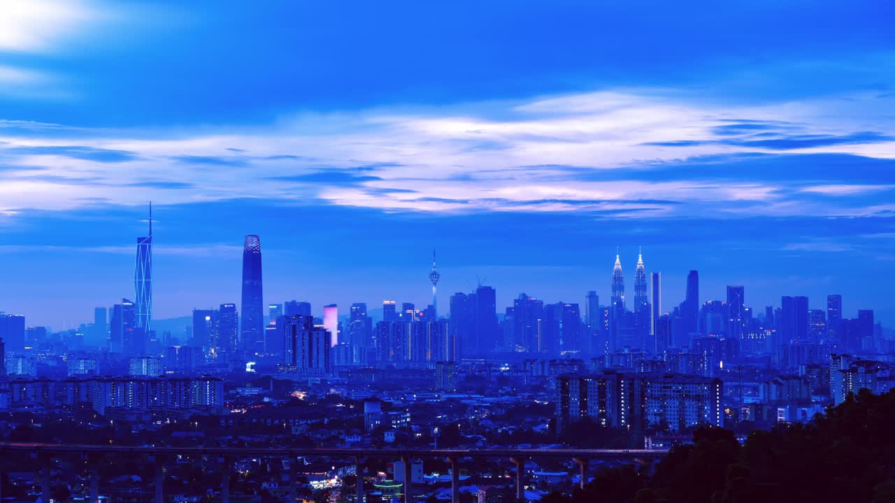 November 22 2025: Night view of the KL skyline, featuring the illuminated Merdeka 118, TRX, and Petronas Towers, at twilight hour
