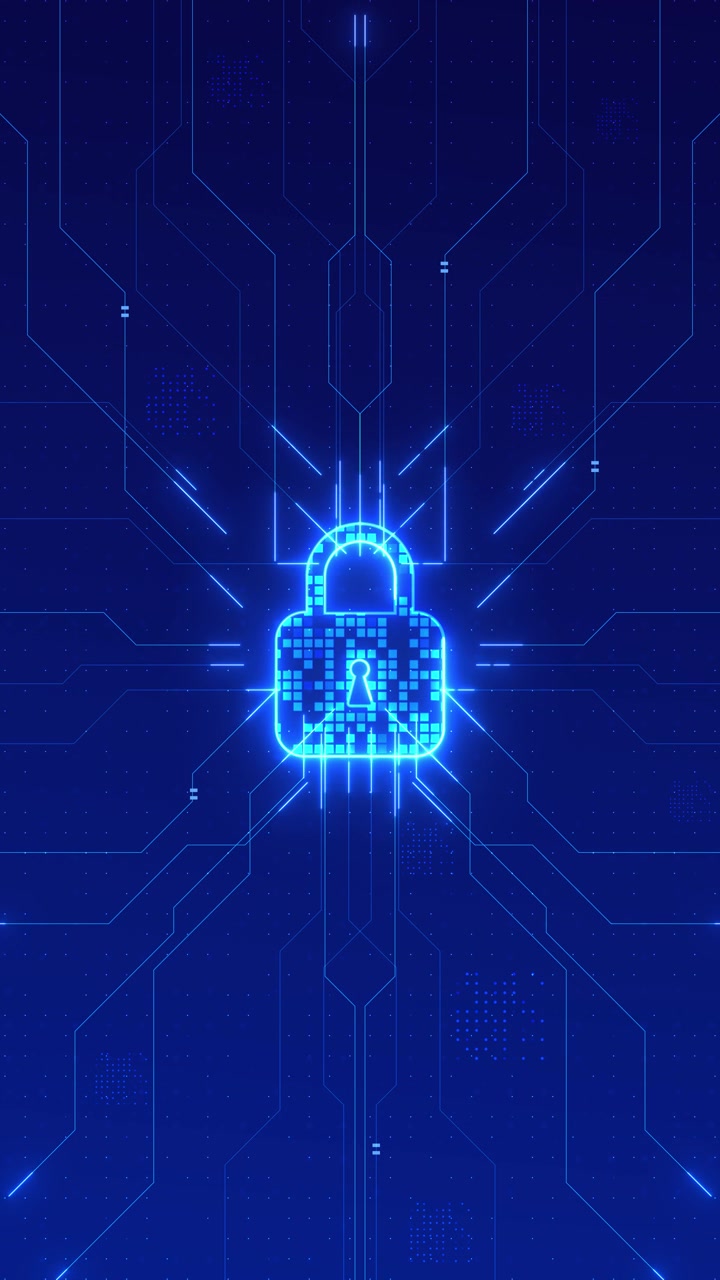 Blue digital lock security background glowing circuit connections data protection strong choice