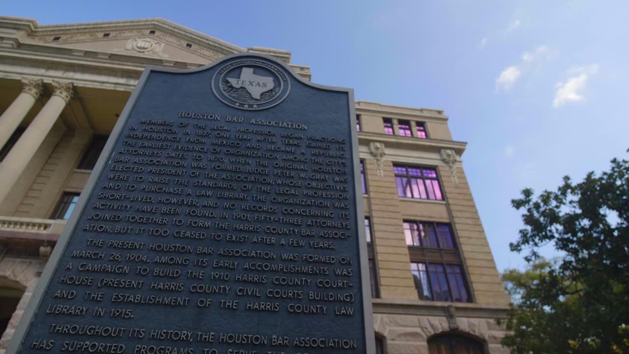 Establishing shot of the historic 1910 Harris County Courthouse building.