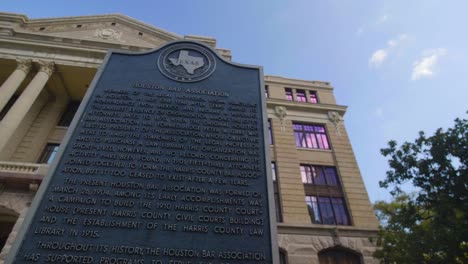 establishing shot of the historic 1910 harris county courthouse building.