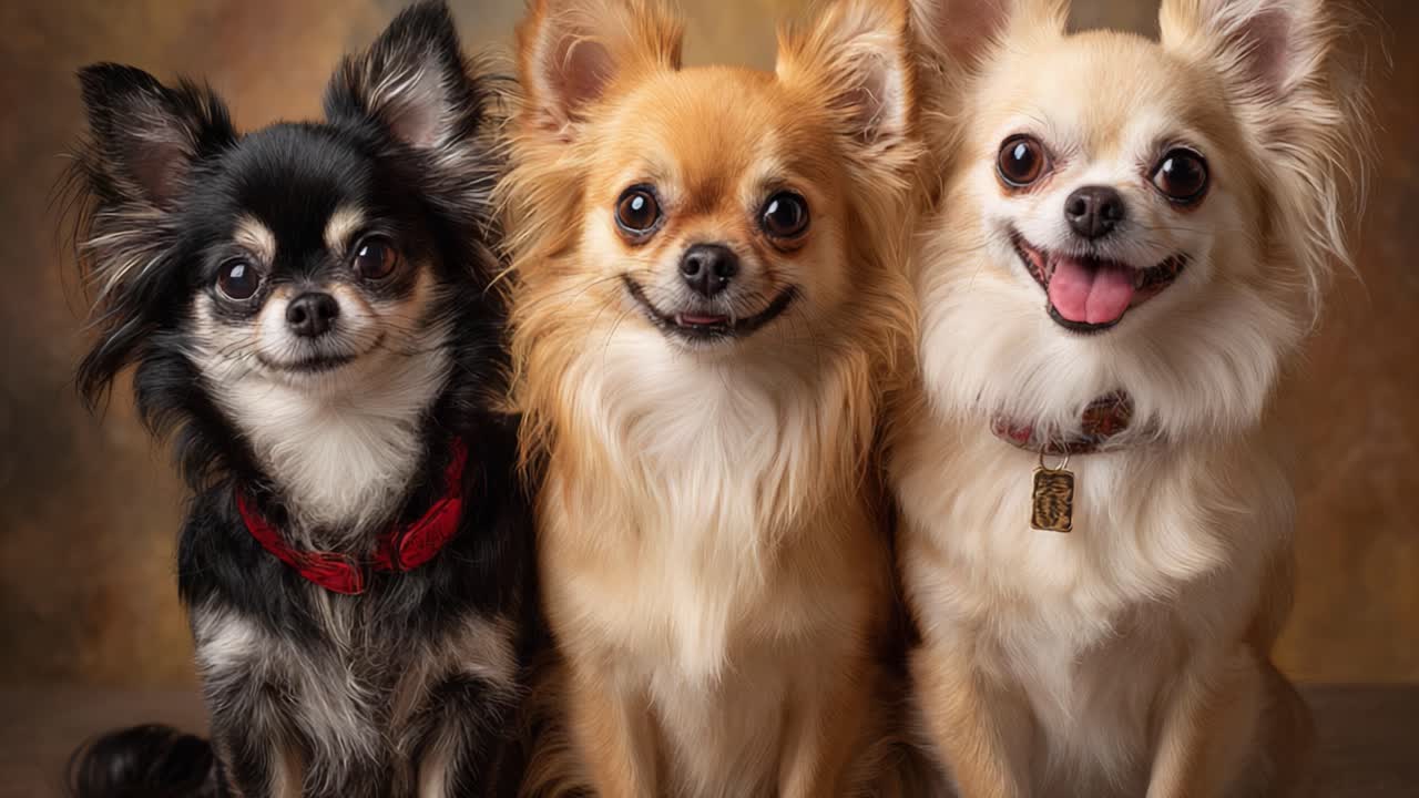 A Heartwarming Trio of Chihuahuas Captivatingly Posing Together, Showcasing Their Unique Personalities and Adorable Features in a Stunning Portrait