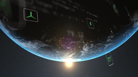 animación de iconos ecológicos y procesamiento de datos en todo el mundo