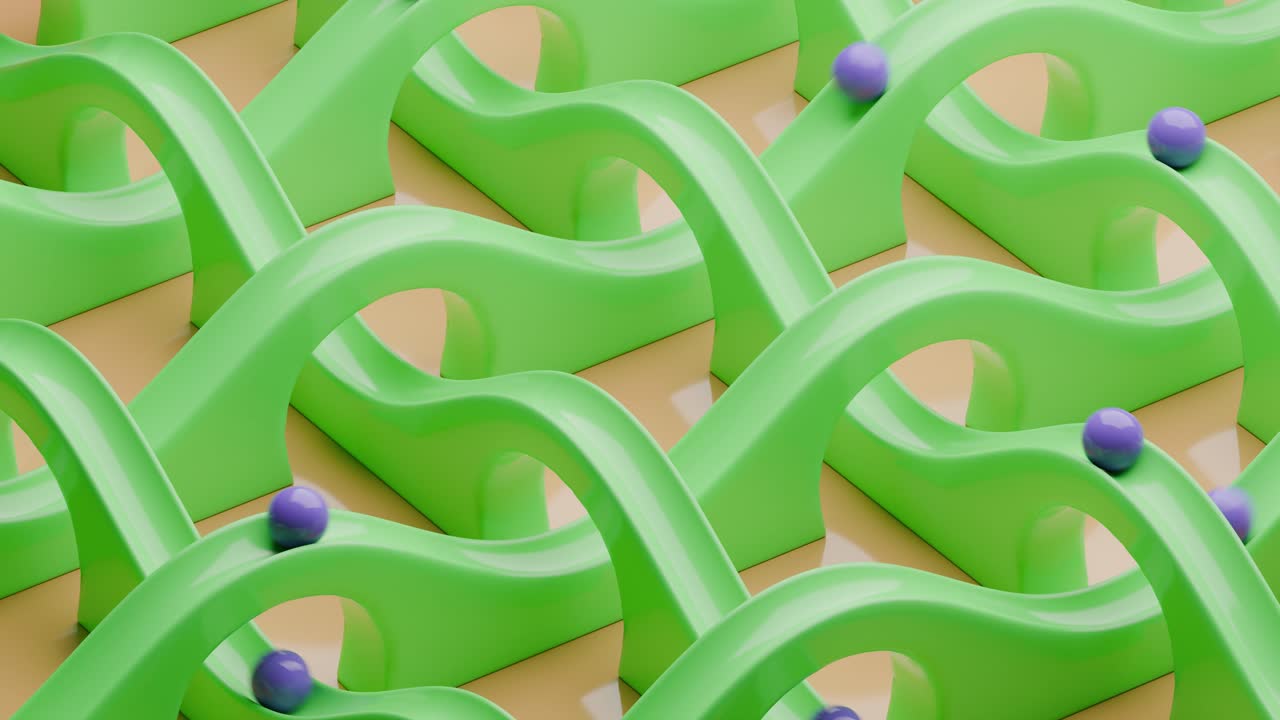 곡선과 공을 가진 추상적인 기하학적 패턴