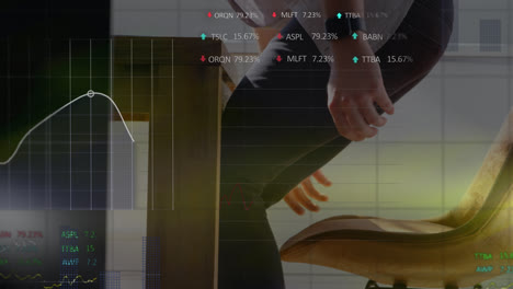 animation of financial data processing over caucasian businessman in office