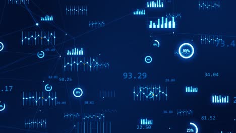 motion graphic of blue technology icon with chart graph, line graph and circle graph levitation with camera zoom out abstract background concept seamless loop video