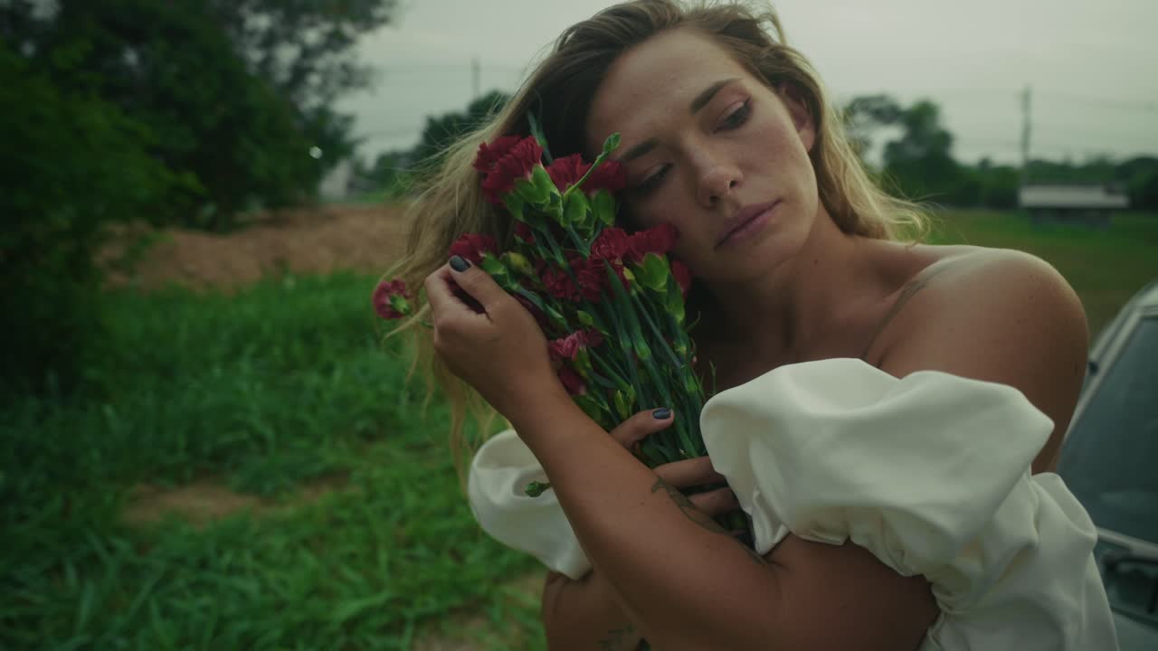 Woman with Carnations in a Rural Setting