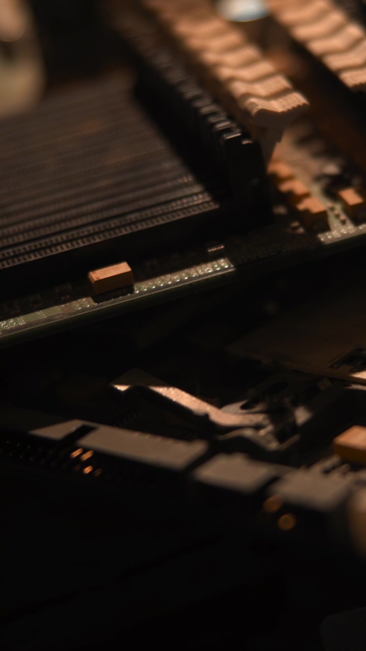 Closeup Memory Module On Motherboard Showing Slot Contacts And Gold Pins Technician Role Installing