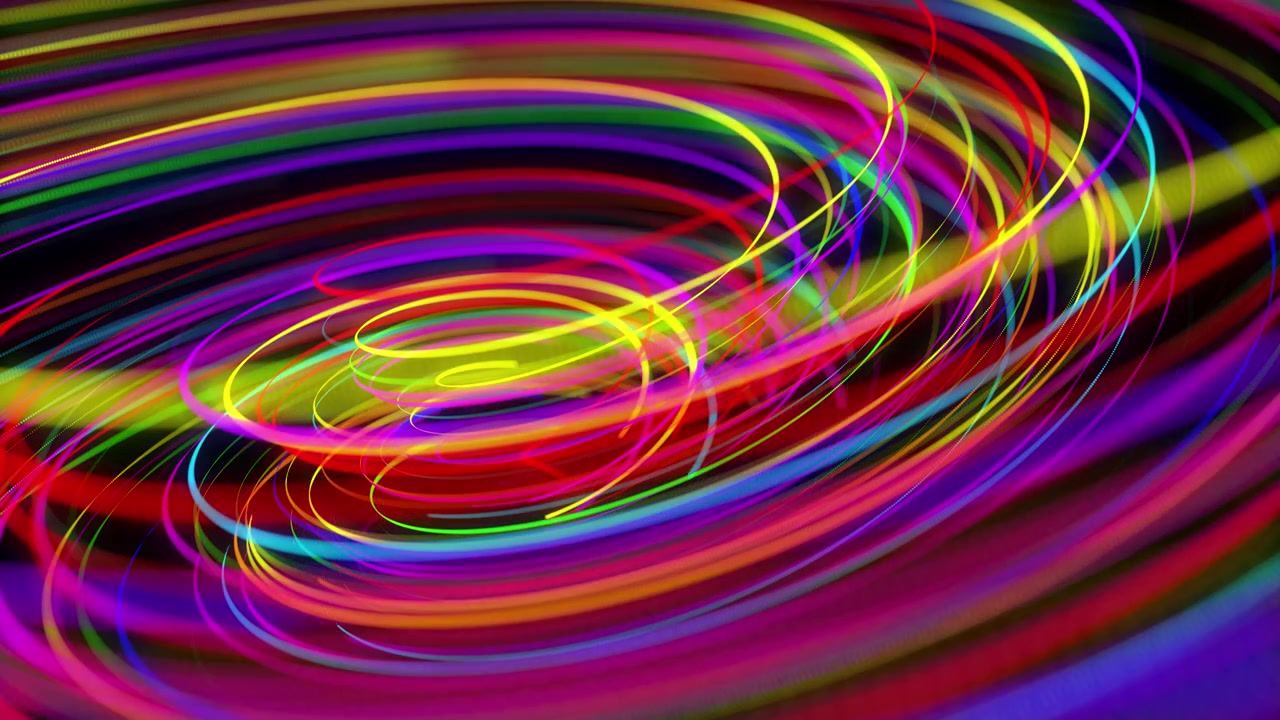 Stilfuld kreativ abstrakt baggrund i 4K. Farvede linjer, der hvirvler i spiral, flyver langs en hvirvlende sti. Motion design-baggrund af partikler, der former linjer, helixer og abstrakte strukturer. 3D-render