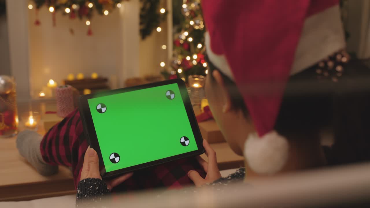 Merry Xmas eve festive wishing online video call template on notebook.