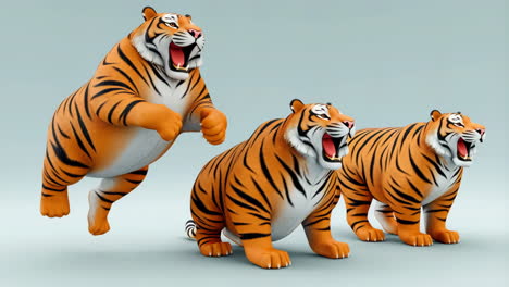 three chubby cartoon tigers roaring