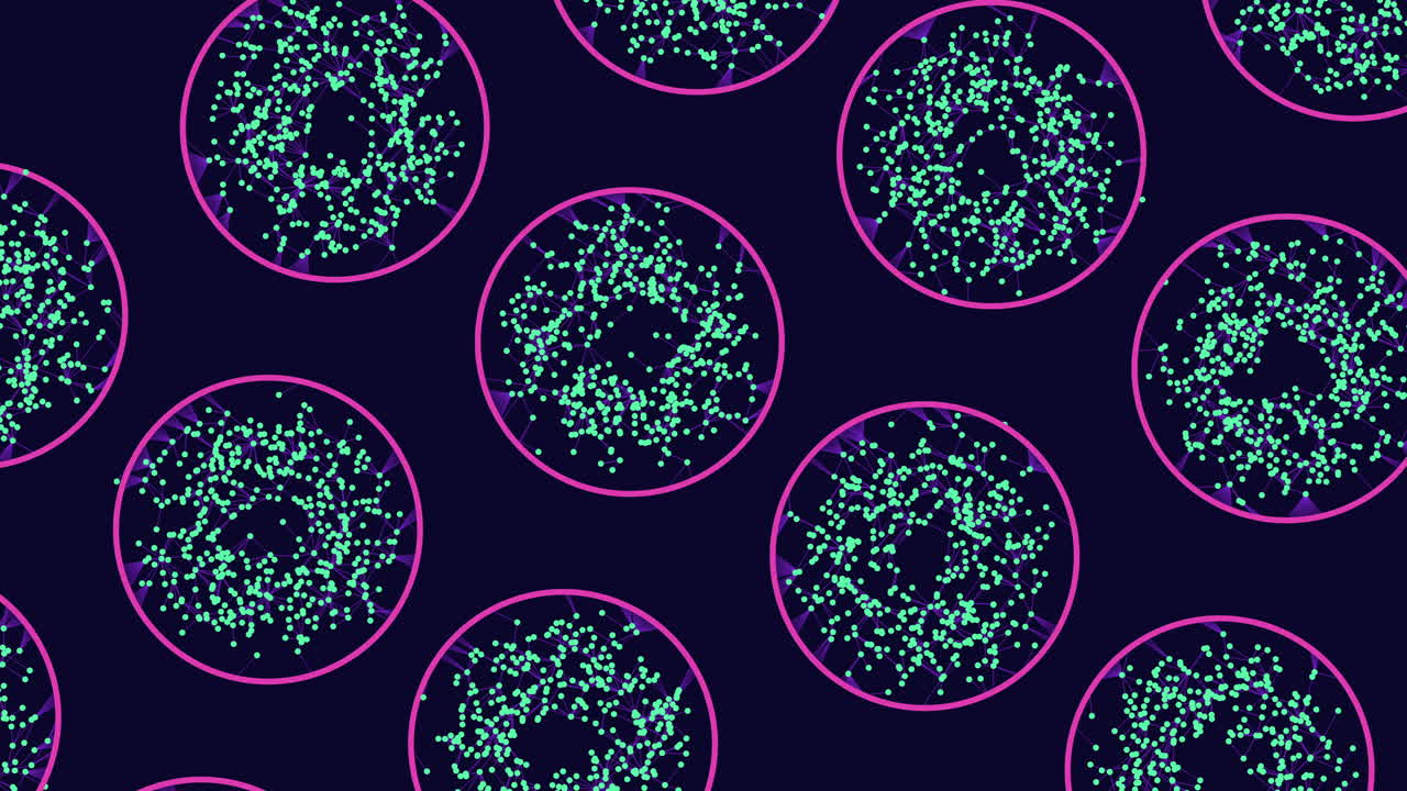 círculos púrpuras flotantes sobre un fondo negro