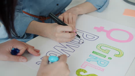 women and girls collaborating on a poster