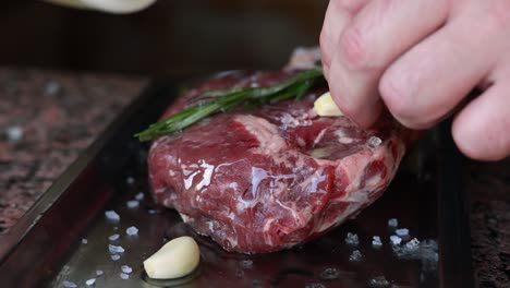 preparing a rib eye steak