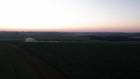 irrigation pivot on a soybean plantation. aerial image