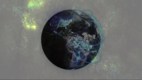 animation of earth glowing with blue lines and abstract light patterns surrounding