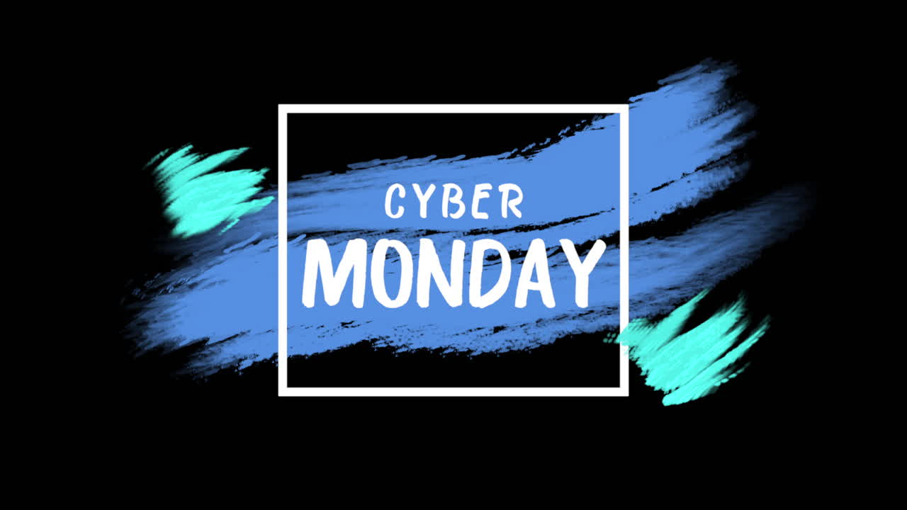 texto de lunes cibernético con pincel de acuarela azul en gradiente negro