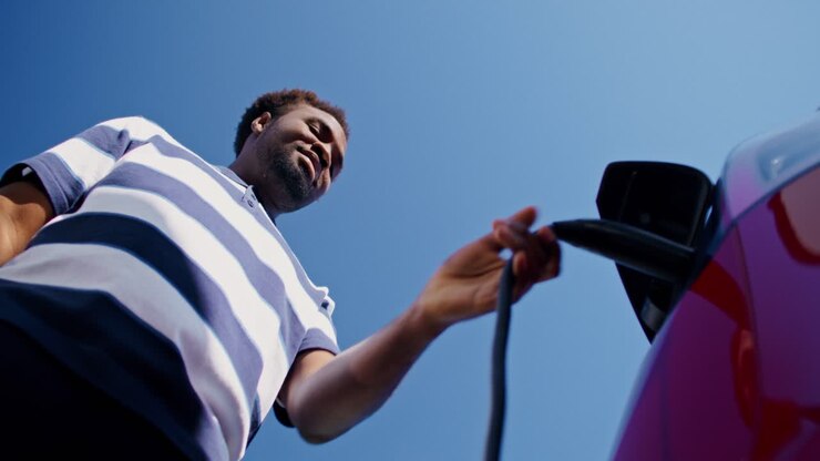 Man charging an electric vehicle