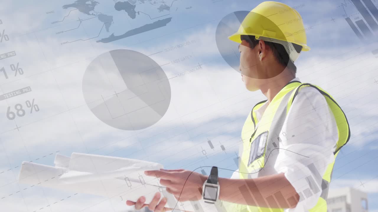arquitecto comprobando los planos del edificio 4k