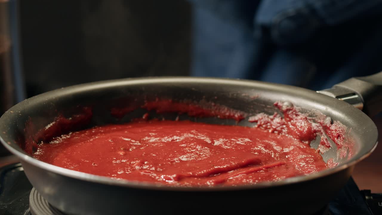 cocinar salsa de tomate en una sartén