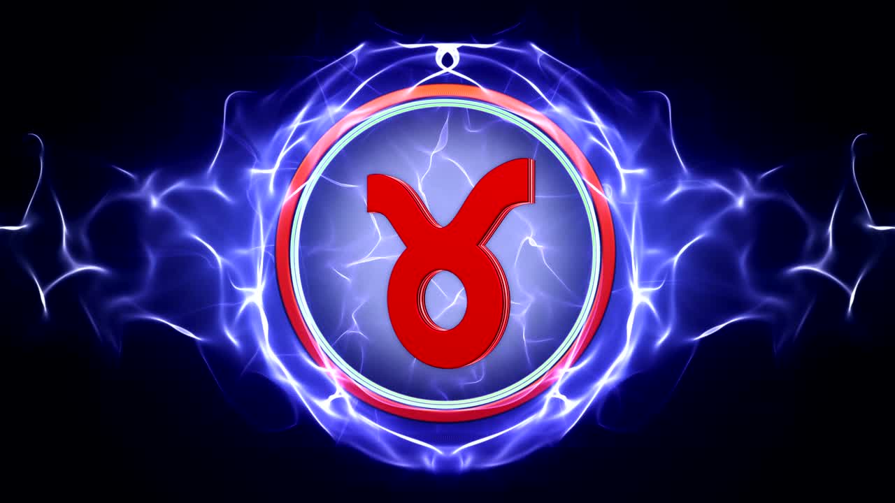 signo del zodiaco de toro en partículas animación de anillo, fondo, bucle
