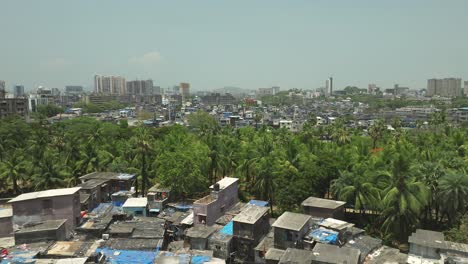 Drone-flyover-vegetation-revealing-sprawling-Dharavi-slum-in-Mumbai