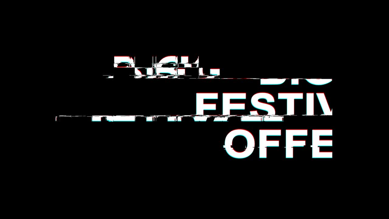 gran oferta de festival efecto glitch texto distorsión de televisión digital animación en bucle 4k